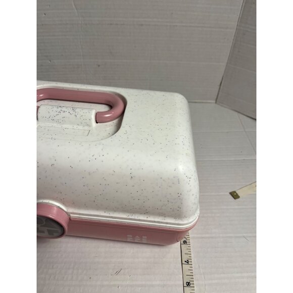 Vintage Caboodles Large Pink & White Speckled Makeup With Fold-Out Tray & Mirror - Picture 11 of 12